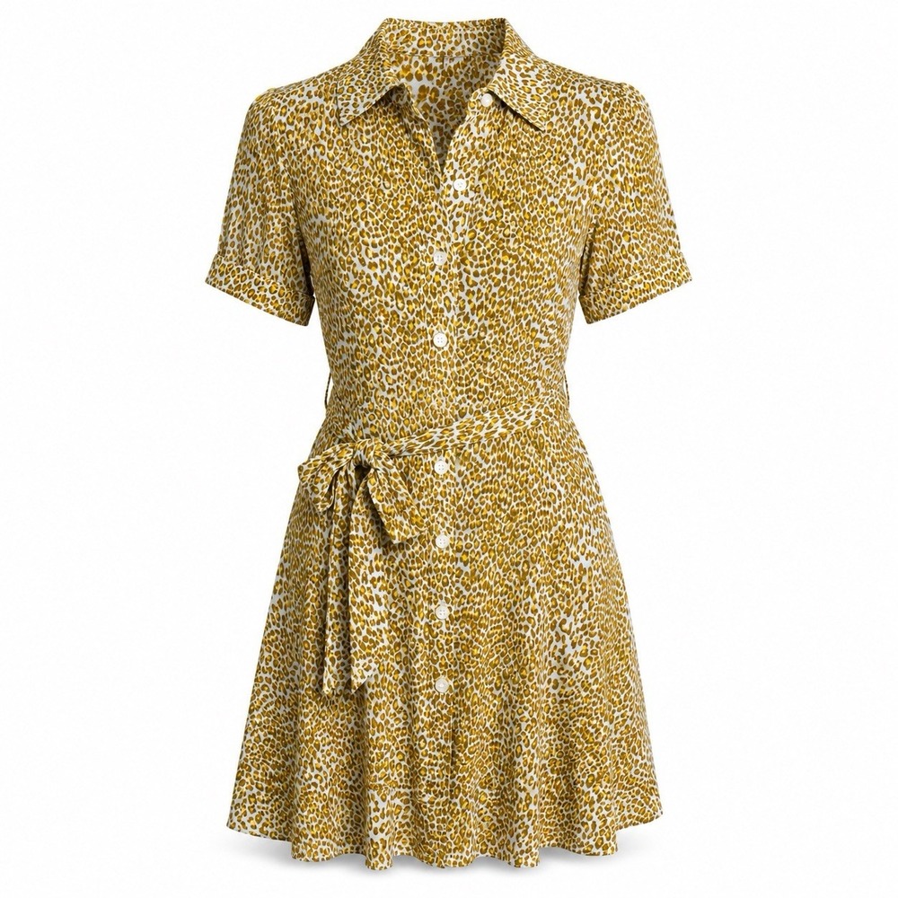 Diane von Furstenberg Seld Mini Dress XXS Leopard Print Belted Gold Ochre NWT
